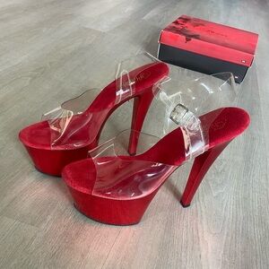 Pleaser Stiletto Platform pole dance heels Sky 308 Red/Clear